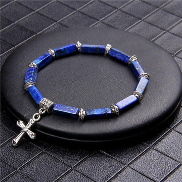 Fashion Cross Lapis lazuli, Natural Tiger Eye and Natural Stones Charms Pendant Bracelets - Christian Jewellery - The Jewellery Supermarket